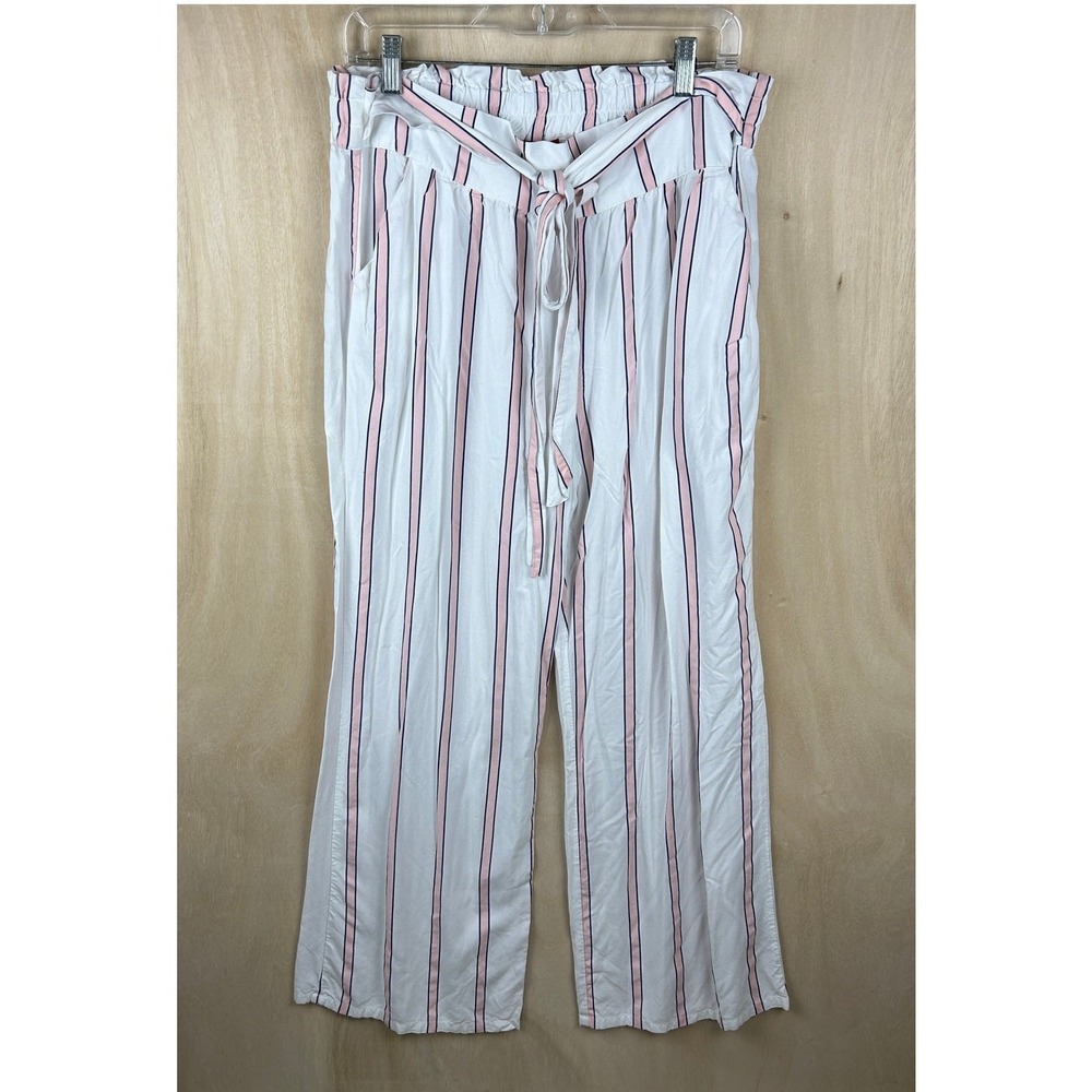 Guess White Pink Navy Striped Palazzo Pants XL Summer‎ Vacation Resort